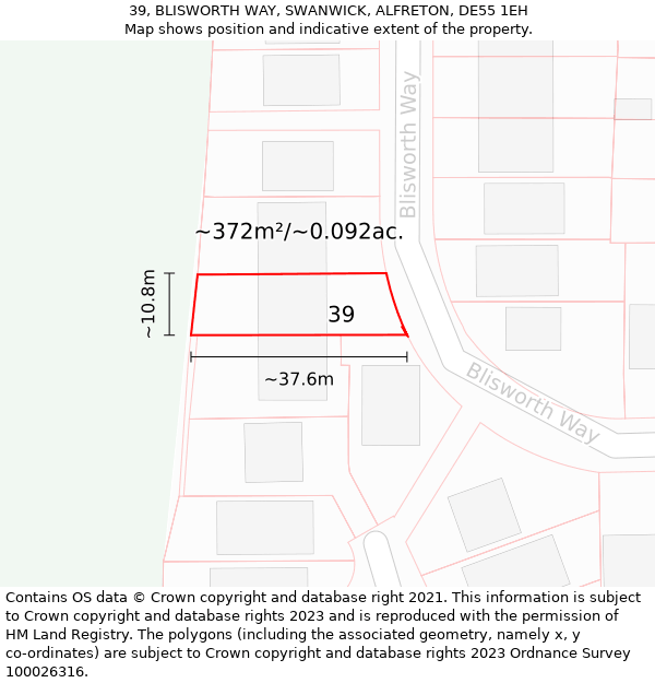 39, BLISWORTH WAY, SWANWICK, ALFRETON, DE55 1EH: Plot and title map