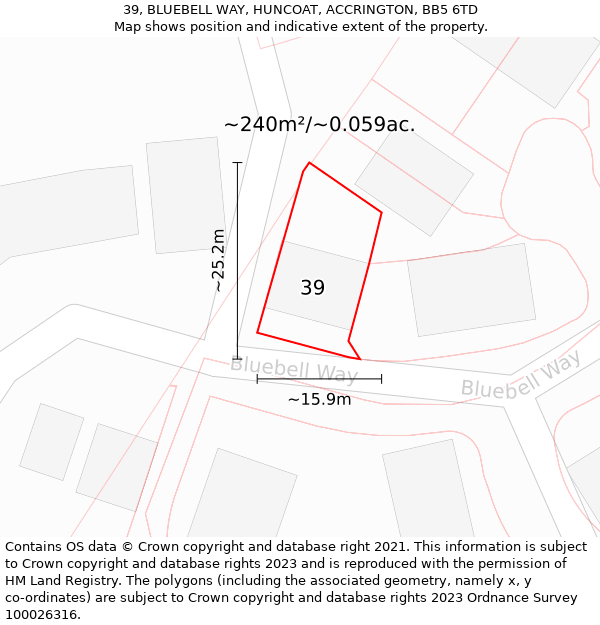 39, BLUEBELL WAY, HUNCOAT, ACCRINGTON, BB5 6TD: Plot and title map