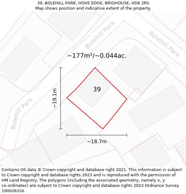 39, BOLEHILL PARK, HOVE EDGE, BRIGHOUSE, HD6 2RS: Plot and title map