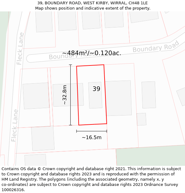 39, BOUNDARY ROAD, WEST KIRBY, WIRRAL, CH48 1LE: Plot and title map