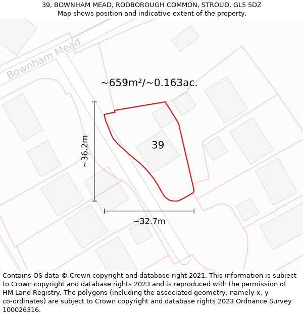 39, BOWNHAM MEAD, RODBOROUGH COMMON, STROUD, GL5 5DZ: Plot and title map