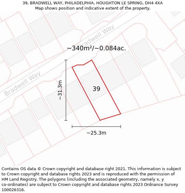 39, BRADWELL WAY, PHILADELPHIA, HOUGHTON LE SPRING, DH4 4XA: Plot and title map