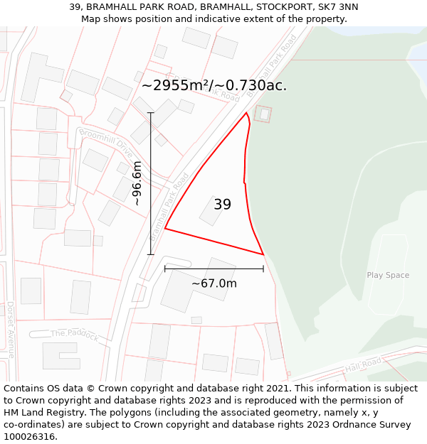 39, BRAMHALL PARK ROAD, BRAMHALL, STOCKPORT, SK7 3NN: Plot and title map