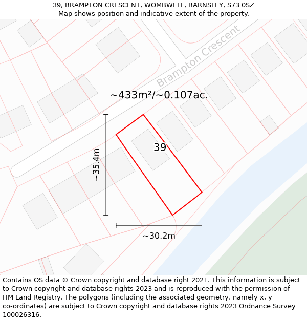 39, BRAMPTON CRESCENT, WOMBWELL, BARNSLEY, S73 0SZ: Plot and title map