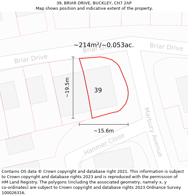 39, BRIAR DRIVE, BUCKLEY, CH7 2AP: Plot and title map