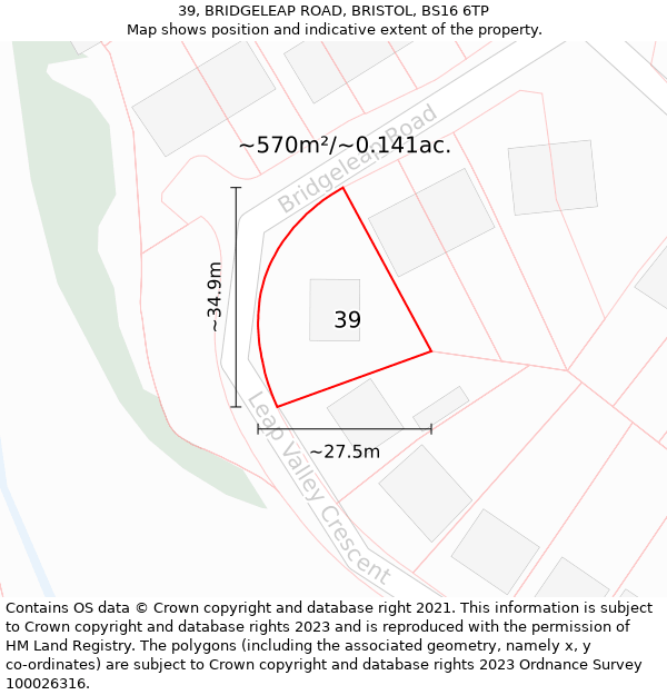 39, BRIDGELEAP ROAD, BRISTOL, BS16 6TP: Plot and title map