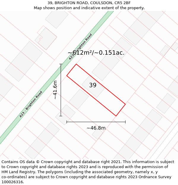 39, BRIGHTON ROAD, COULSDON, CR5 2BF: Plot and title map