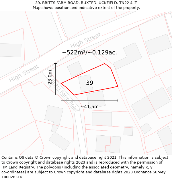 39, BRITTS FARM ROAD, BUXTED, UCKFIELD, TN22 4LZ: Plot and title map