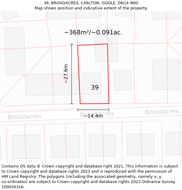 39, BROADACRES, CARLTON, GOOLE, DN14 9ND: Plot and title map