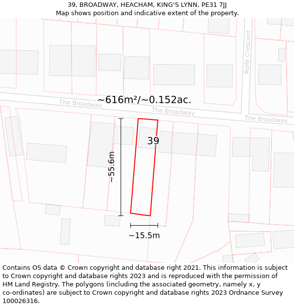 39, BROADWAY, HEACHAM, KING'S LYNN, PE31 7JJ: Plot and title map