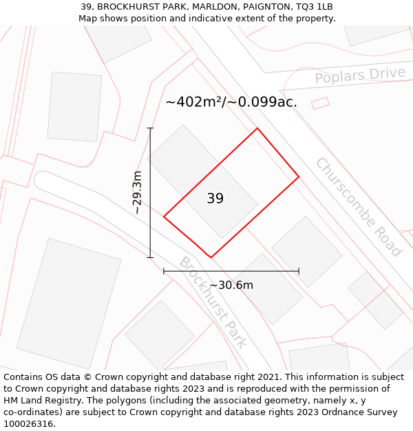 39, BROCKHURST PARK, MARLDON, PAIGNTON, TQ3 1LB: Plot and title map