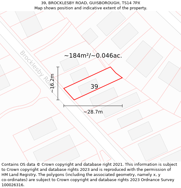 39, BROCKLESBY ROAD, GUISBOROUGH, TS14 7PX: Plot and title map