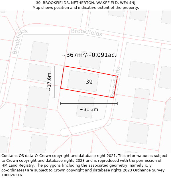 39, BROOKFIELDS, NETHERTON, WAKEFIELD, WF4 4NJ: Plot and title map