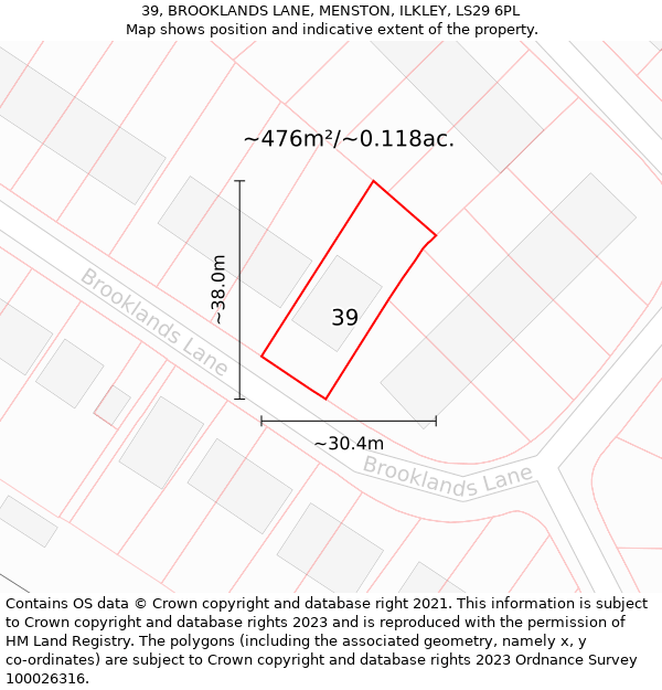 39, BROOKLANDS LANE, MENSTON, ILKLEY, LS29 6PL: Plot and title map