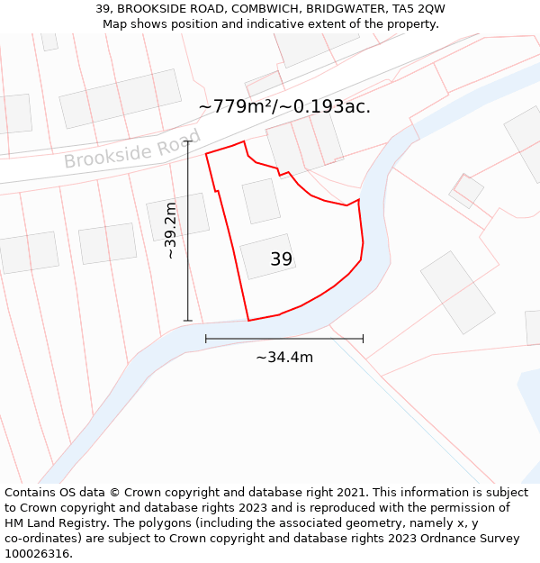 39, BROOKSIDE ROAD, COMBWICH, BRIDGWATER, TA5 2QW: Plot and title map