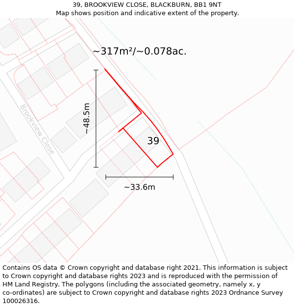 39, BROOKVIEW CLOSE, BLACKBURN, BB1 9NT: Plot and title map