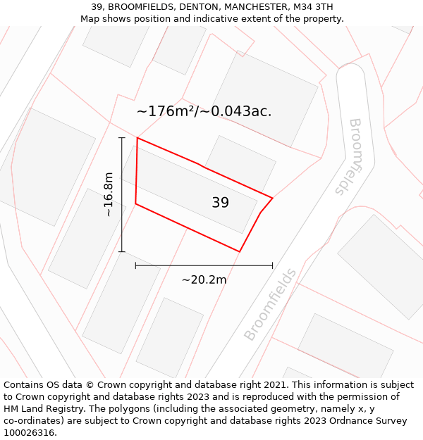 39, BROOMFIELDS, DENTON, MANCHESTER, M34 3TH: Plot and title map