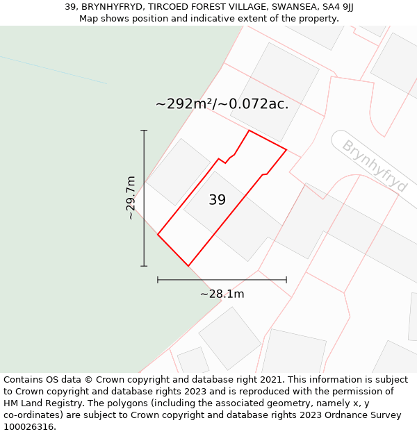 39, BRYNHYFRYD, TIRCOED FOREST VILLAGE, SWANSEA, SA4 9JJ: Plot and title map