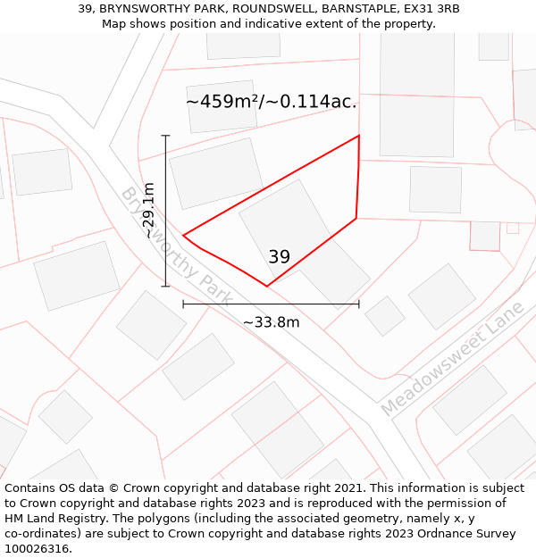 39, BRYNSWORTHY PARK, ROUNDSWELL, BARNSTAPLE, EX31 3RB: Plot and title map