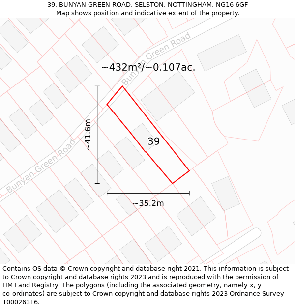 39, BUNYAN GREEN ROAD, SELSTON, NOTTINGHAM, NG16 6GF: Plot and title map