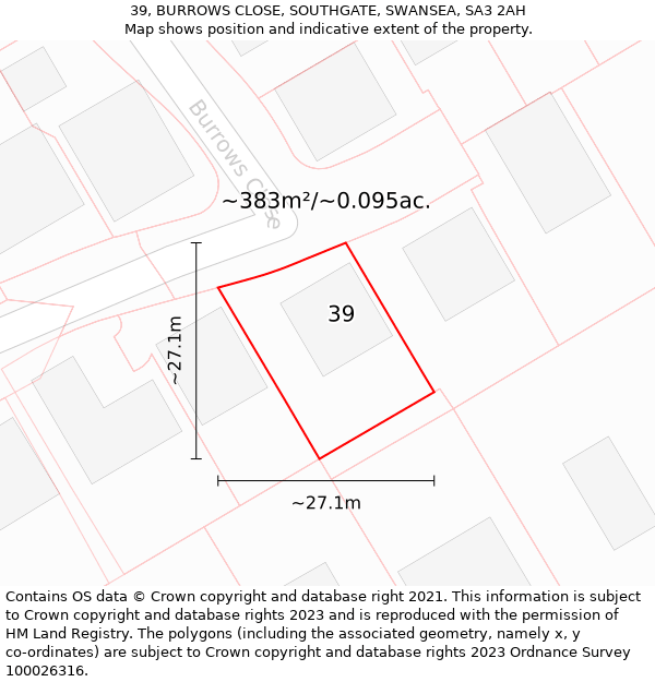 39, BURROWS CLOSE, SOUTHGATE, SWANSEA, SA3 2AH: Plot and title map