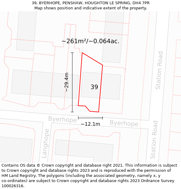 39, BYERHOPE, PENSHAW, HOUGHTON LE SPRING, DH4 7PR: Plot and title map