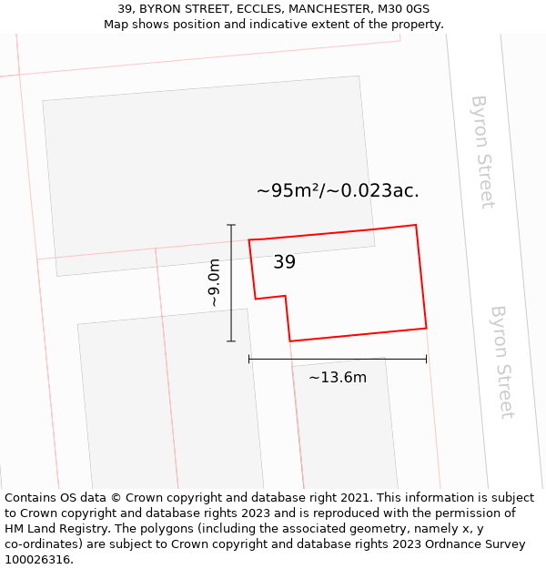 39, BYRON STREET, ECCLES, MANCHESTER, M30 0GS: Plot and title map