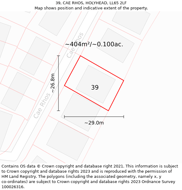 39, CAE RHOS, HOLYHEAD, LL65 2LF: Plot and title map