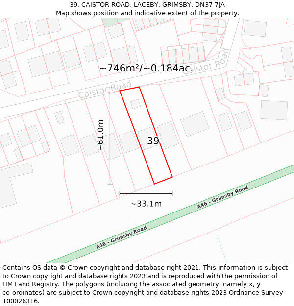 39, CAISTOR ROAD, LACEBY, GRIMSBY, DN37 7JA: Plot and title map