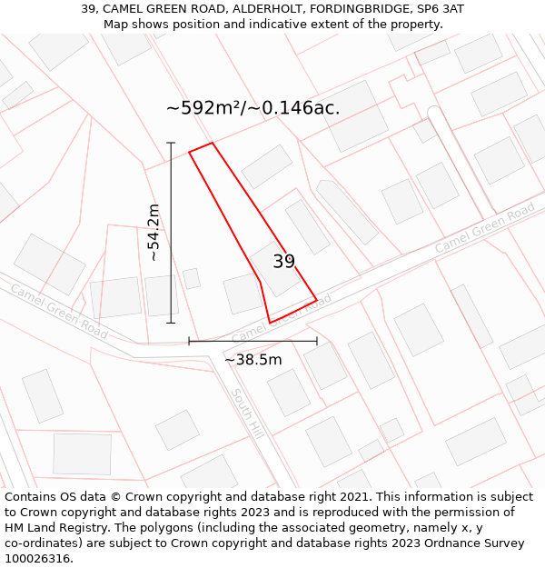 39, CAMEL GREEN ROAD, ALDERHOLT, FORDINGBRIDGE, SP6 3AT: Plot and title map