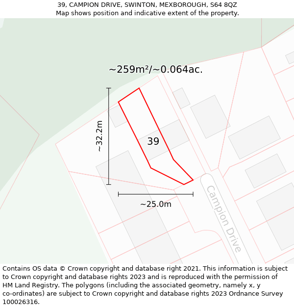 39, CAMPION DRIVE, SWINTON, MEXBOROUGH, S64 8QZ: Plot and title map