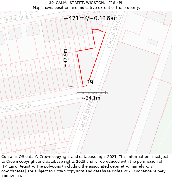 39, CANAL STREET, WIGSTON, LE18 4PL: Plot and title map