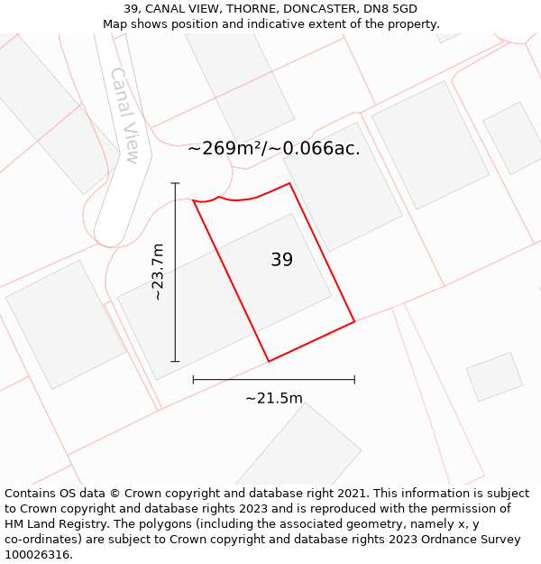 39, CANAL VIEW, THORNE, DONCASTER, DN8 5GD: Plot and title map