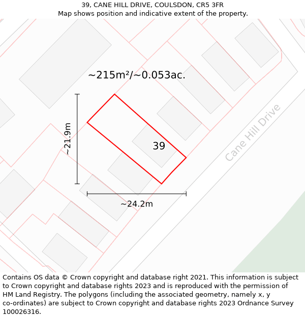 39, CANE HILL DRIVE, COULSDON, CR5 3FR: Plot and title map