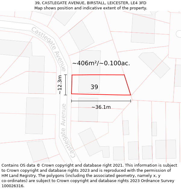 39, CASTLEGATE AVENUE, BIRSTALL, LEICESTER, LE4 3FD: Plot and title map