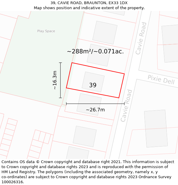 39, CAVIE ROAD, BRAUNTON, EX33 1DX: Plot and title map