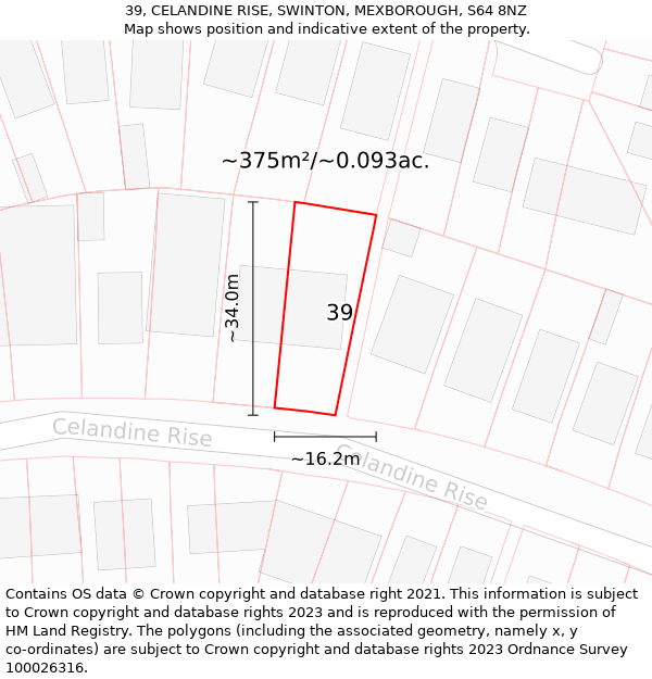 39, CELANDINE RISE, SWINTON, MEXBOROUGH, S64 8NZ: Plot and title map