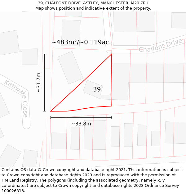 39, CHALFONT DRIVE, ASTLEY, MANCHESTER, M29 7PU: Plot and title map