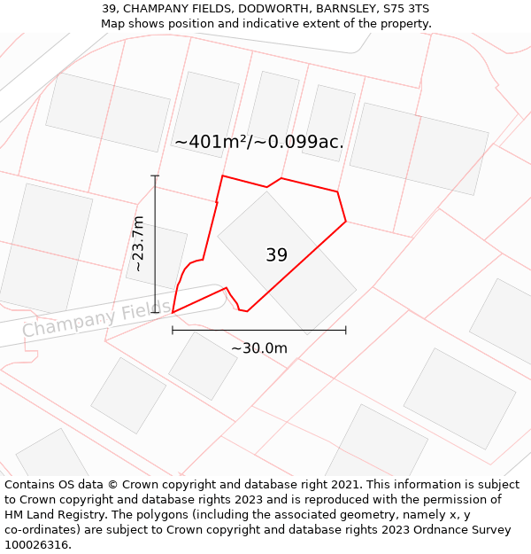 39, CHAMPANY FIELDS, DODWORTH, BARNSLEY, S75 3TS: Plot and title map