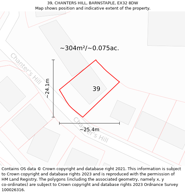 39, CHANTERS HILL, BARNSTAPLE, EX32 8DW: Plot and title map