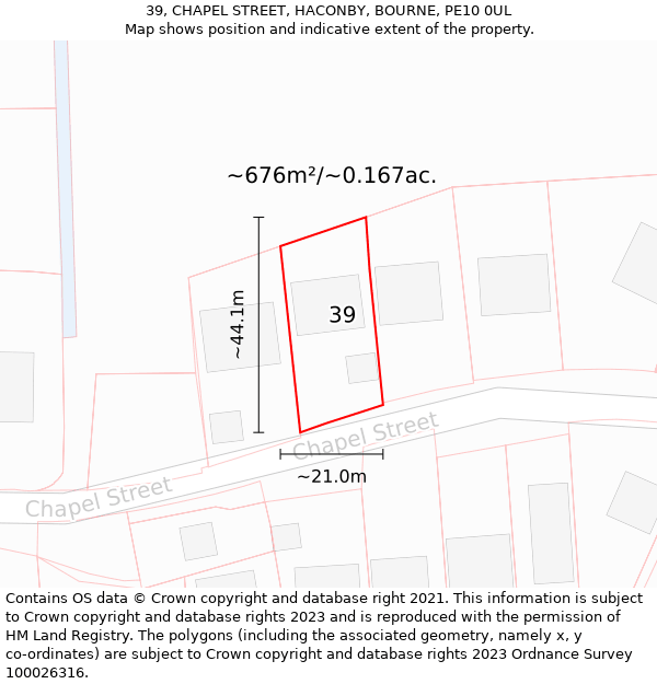 39, CHAPEL STREET, HACONBY, BOURNE, PE10 0UL: Plot and title map