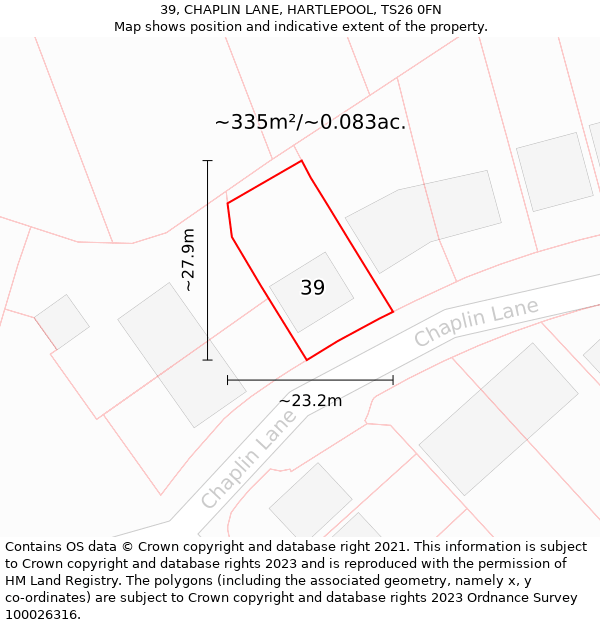 39, CHAPLIN LANE, HARTLEPOOL, TS26 0FN: Plot and title map