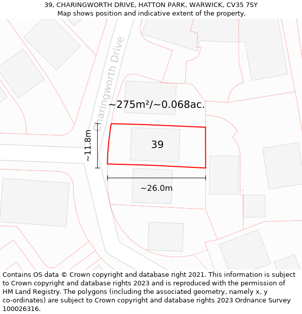 39, CHARINGWORTH DRIVE, HATTON PARK, WARWICK, CV35 7SY: Plot and title map