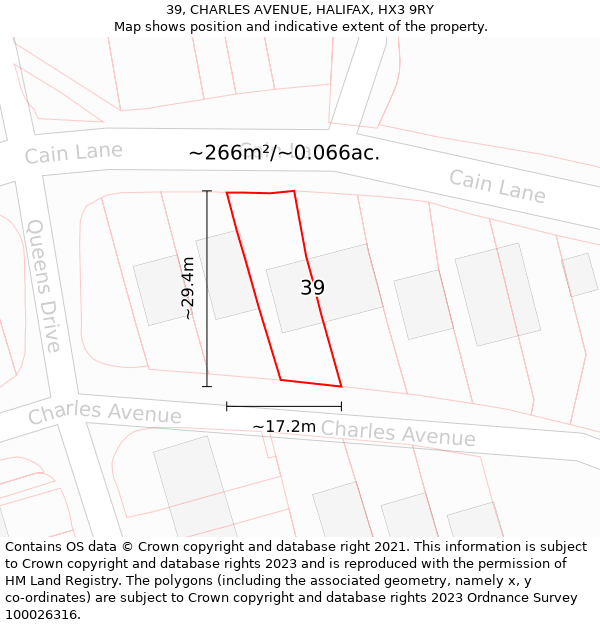 39, CHARLES AVENUE, HALIFAX, HX3 9RY: Plot and title map