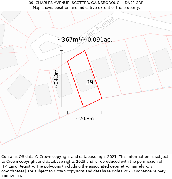 39, CHARLES AVENUE, SCOTTER, GAINSBOROUGH, DN21 3RP: Plot and title map