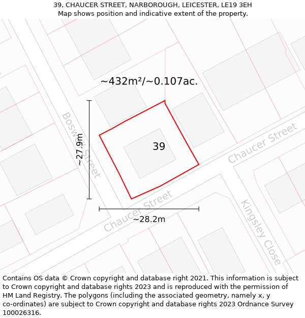 39, CHAUCER STREET, NARBOROUGH, LEICESTER, LE19 3EH: Plot and title map