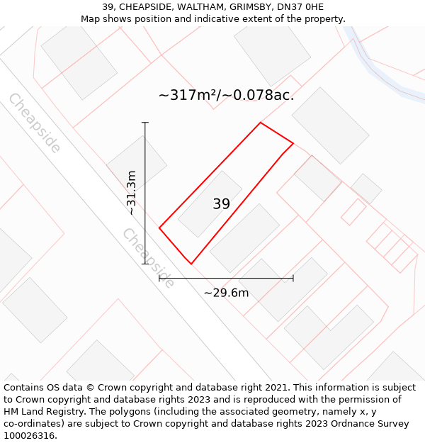 39, CHEAPSIDE, WALTHAM, GRIMSBY, DN37 0HE: Plot and title map