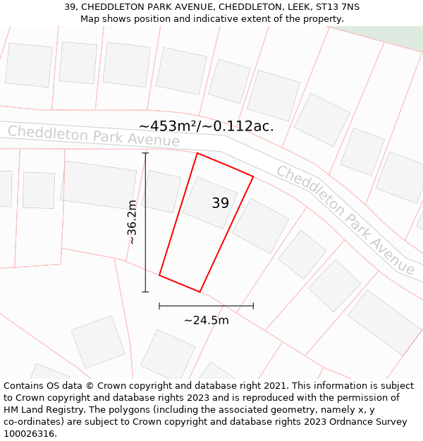 39, CHEDDLETON PARK AVENUE, CHEDDLETON, LEEK, ST13 7NS: Plot and title map