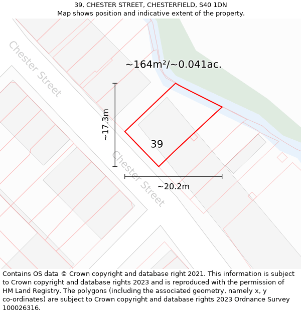 39, CHESTER STREET, CHESTERFIELD, S40 1DN: Plot and title map