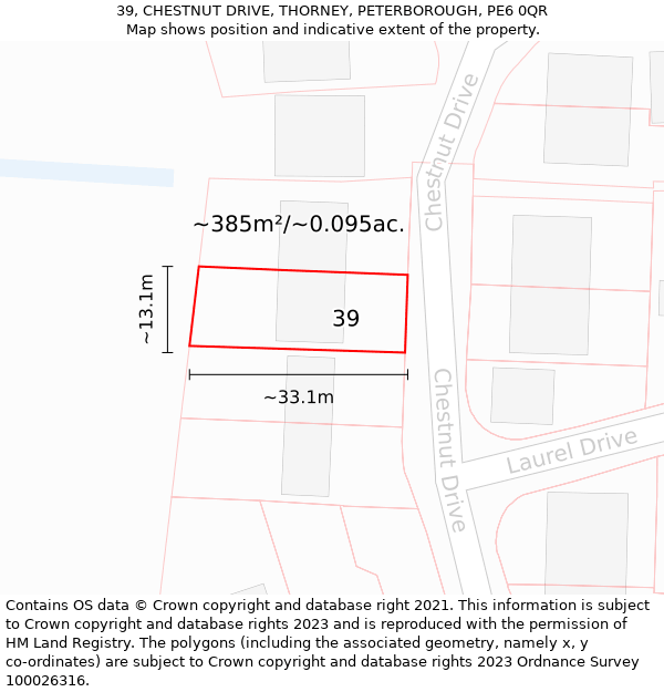 39, CHESTNUT DRIVE, THORNEY, PETERBOROUGH, PE6 0QR: Plot and title map